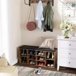 Parya Home Schoenenkast met Zitvlak - Zwart en Rustiek Bruin