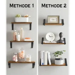 Parya Home Set van 3 Boekenplanken in Vintage Hout Wandplank Industrieel