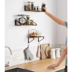 Parya Home Set van 3 Boekenplanken in Vintage Hout Wandplank Industrieel