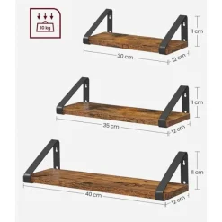 Parya Home Set van 3 Boekenplanken in Vintage Hout Wandplank Industrieel