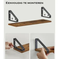 Parya Home Set van 3 Boekenplanken in Vintage Hout Wandplank Industrieel