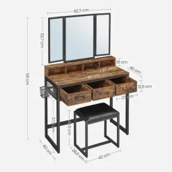 Parya Home Vintage Kaptafel met 3-delige met klapspiegel