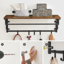 Parya Home Wandkapstok met Haken – Wandkapstok met 5 afneembare haken