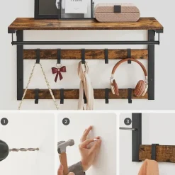 Parya Home wandkapstok, wandplank met 10 afneembare haken