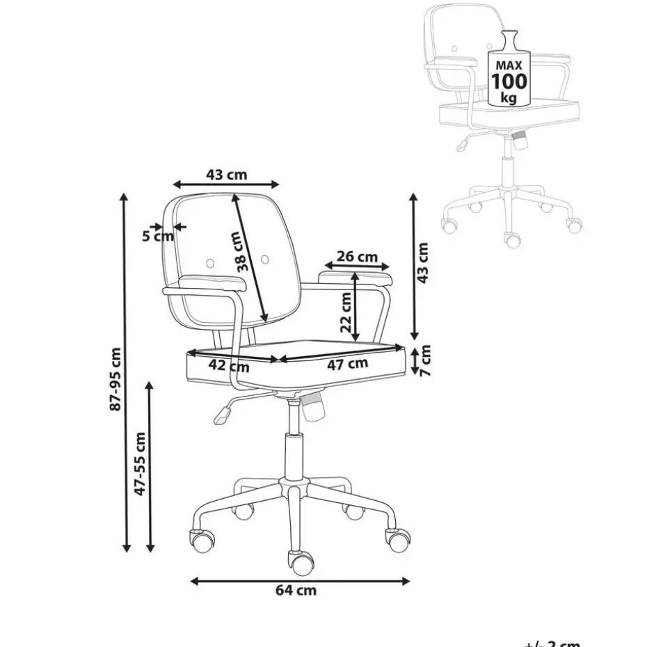 PAWNEE - Bureaustoel - Lichtblauw - Fluweel