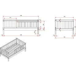 Peuterbed Petronille 70 x 140cm dennenhout - grijs