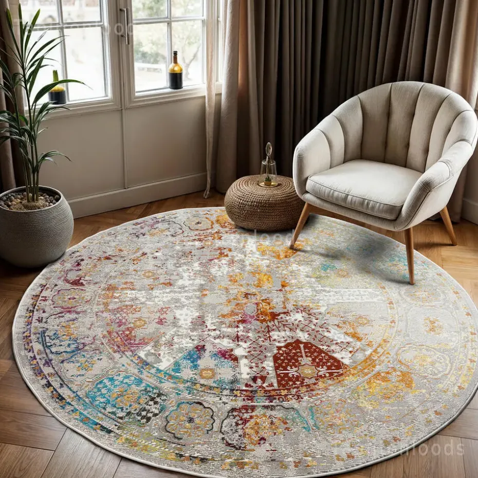 Picasso Feraghan Vintage Rond Vloerkleed Multi / Beige Laagpolig - 200 CM ROND