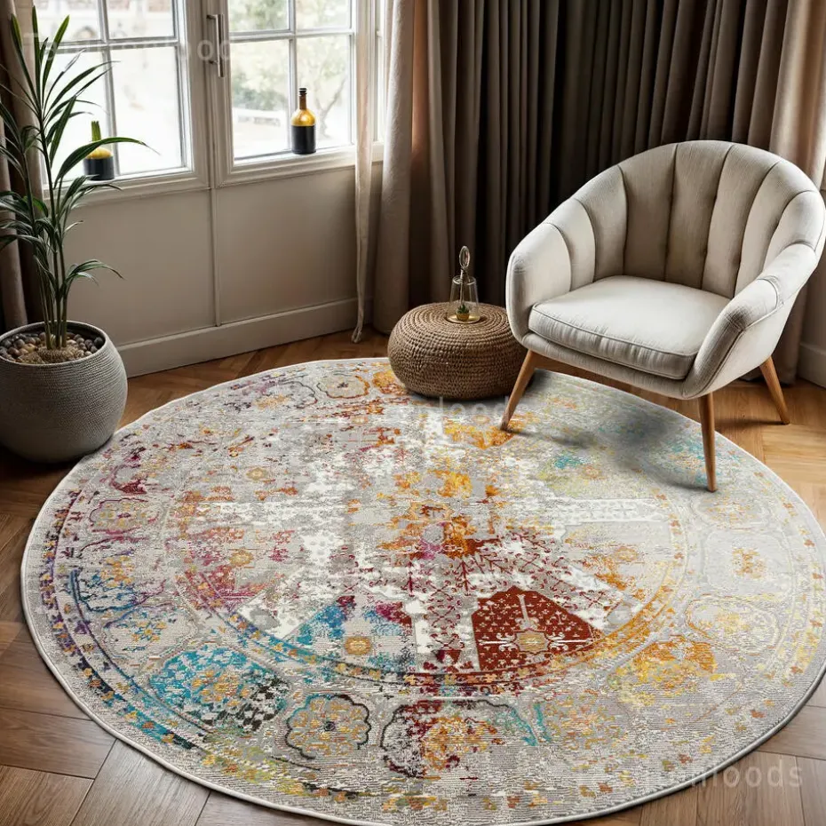 Picasso Feraghan Vintage Rond Vloerkleed Multi / Beige Laagpolig - 240 CM ROND