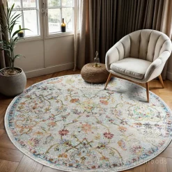 Picasso Sarough Vintage Rond Vloerkleed Creme / Beige Laagpolig - 300 CM ROND