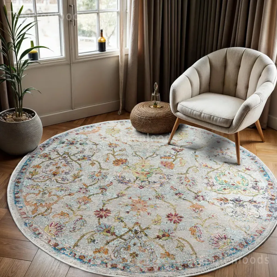 Picasso Sarough Vintage Rond Vloerkleed Creme / Beige Laagpolig - 300 CM ROND