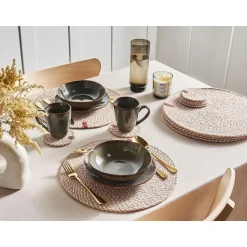 PIPTURUS - Set van 12 placemats en onderzetters - Natuurlijk - Jute