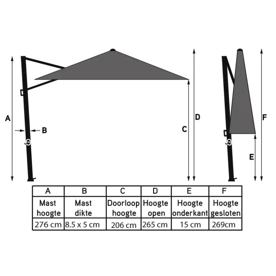 Platinum Challenger zweefparasol T1 Premium 4x3 m. - Faded Black