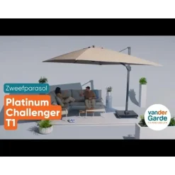 Platinum Challenger Zweefparasol T1 Premium 4x3 m. - Champagne - Teak