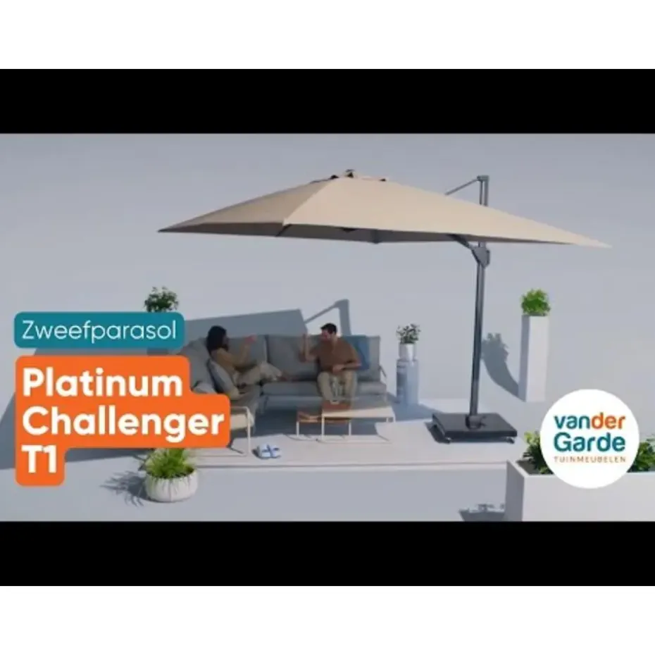 Platinum Challenger Zweefparasol T1 Premium 4x3 m. - Champagne - Teak