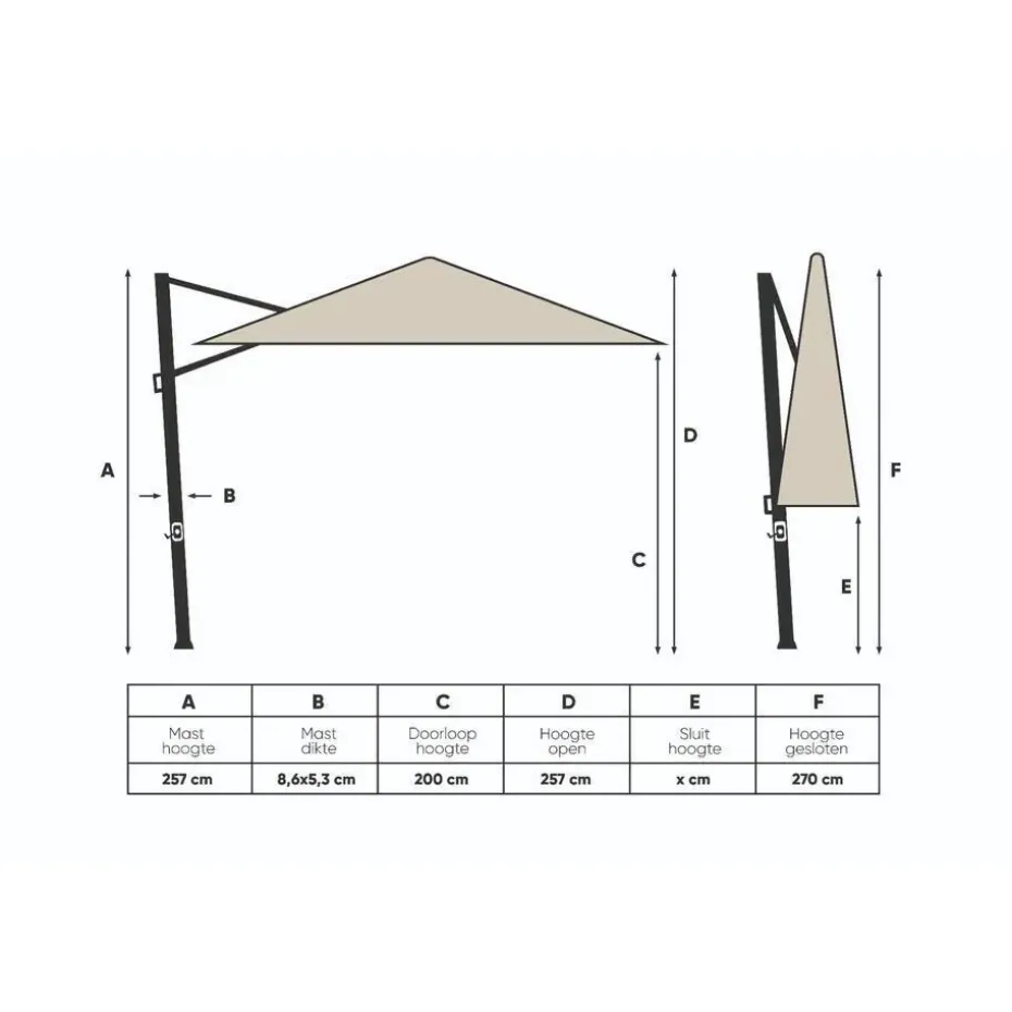 Platinum Challenger Zweefparasol T1 Premium 4x3 m. - Champagne - Teak