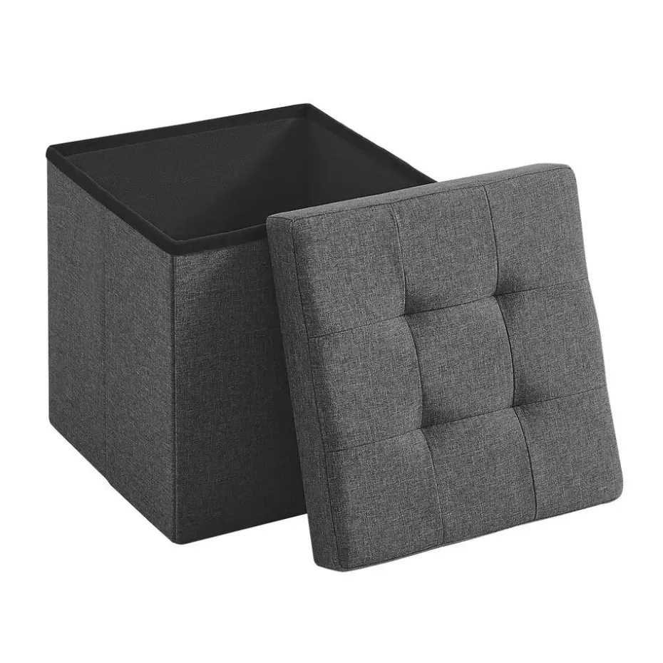 Poef - opvouwbaar - zonder poten - stof - 38 cm - donkergrijs