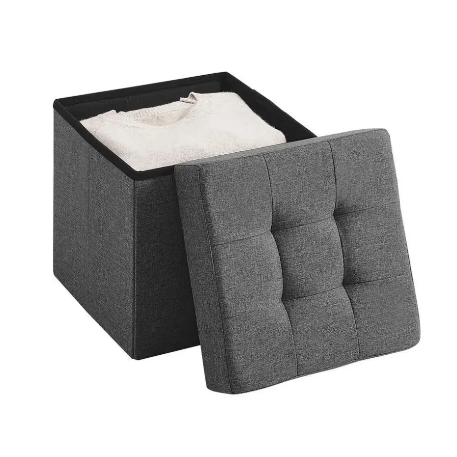 Poef - opvouwbaar - zonder poten - stof - 38 cm - donkergrijs