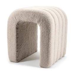 Poef Bouclé Taupe - Zithoogte 45 cm - Japandi Stijl