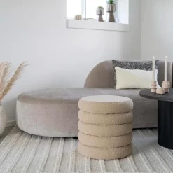 Poef Grijs - Ø44x44cm - Ronde Poef - Poef Brooklyn