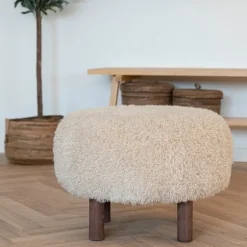 Poef Lichtbruin Stof - Zithoogte 33cm - Ø50x33cm - Inverness