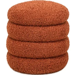 Poef met terracotta krullen en houten basis