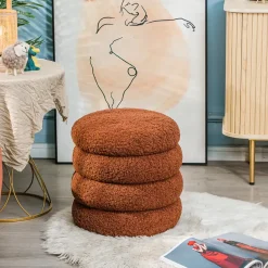 Poef met terracotta krullen en houten basis