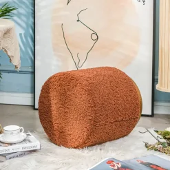 Poef met terracotta krullen en houten basis