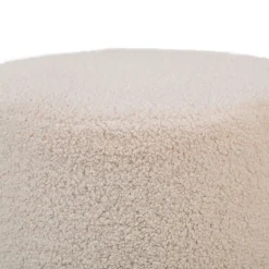 Poef met witte krullen en houten basis