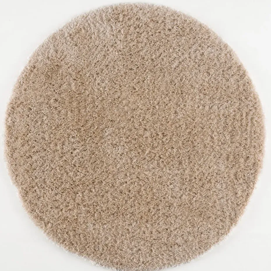 Porto Rond Soft Fluffy Vloerkleed Hoogpolig Effen Beige - 120 CM ROND