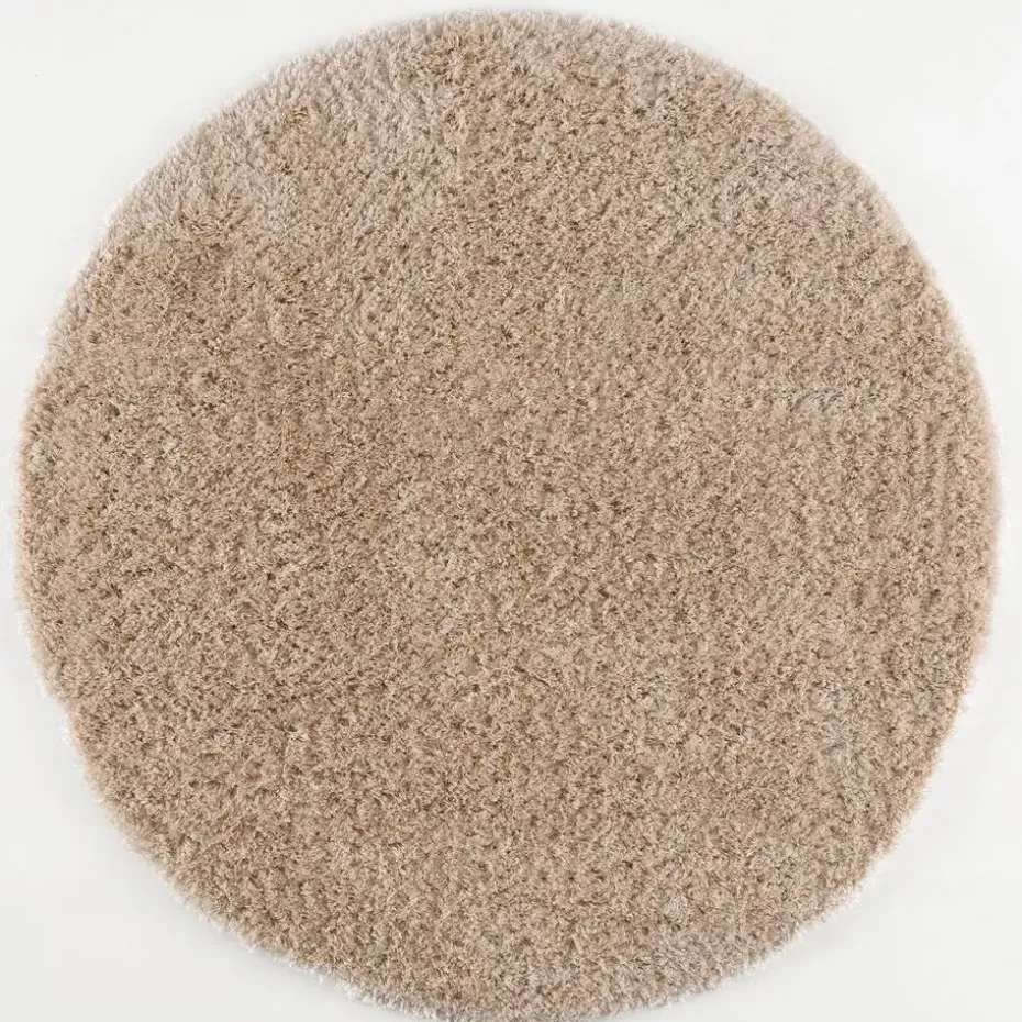 Porto Rond Soft Fluffy Vloerkleed Hoogpolig Effen Beige - 120 CM ROND