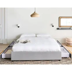 PRADES - Bed met opbergruimte - Lichtgrijs - 140 x 200 cm - Polyester