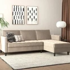 Presley - 3-zits hoekslaapbank met opbergruimte in grijs fluweel