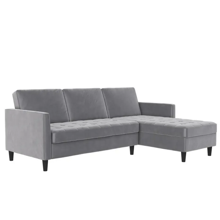 Presley - 3-zits hoekslaapbank met opbergruimte in grijs fluweel