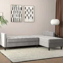 Presley - 3-zits hoekslaapbank met opbergruimte in grijs fluweel