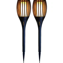 Prikspot - solar tuinverlichting - vlameffect - zwart - 78 cm