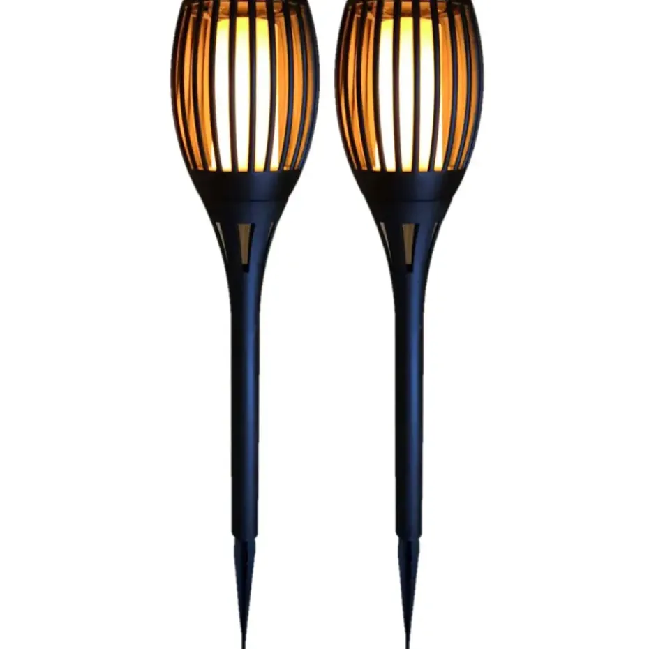 Prikspot - solar tuinverlichting - vlameffect - zwart - 78 cm
