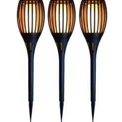 Prikspot - solar tuinverlichting - vlameffect - zwart - 78 cm