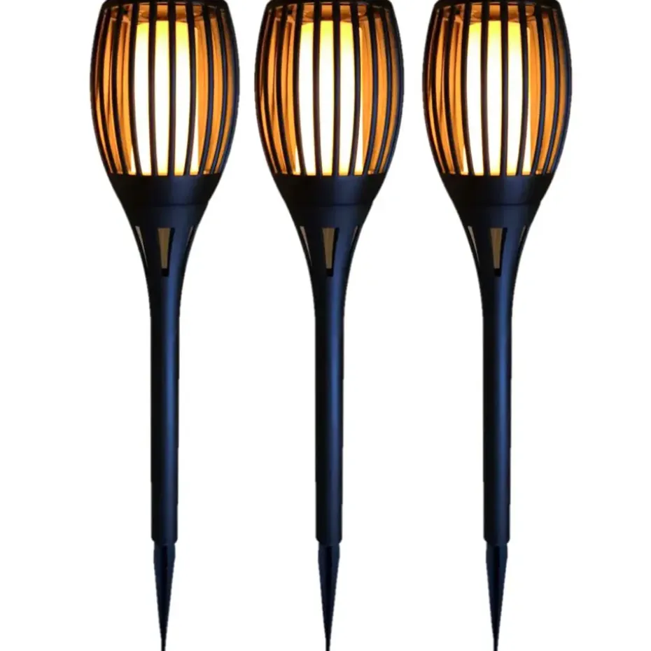 Prikspot - solar tuinverlichting - vlameffect - zwart - 78 cm