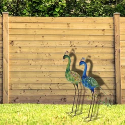 Pro garden Tuin/huis vogel beeld - Metaal - Pauw - 12 x 80 cm