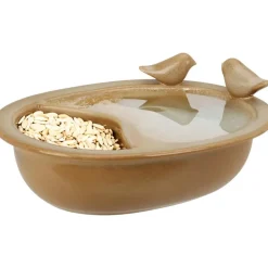 Pro Garden Vogelbad/voederschaal - lichtbruin - keramiek -D20 x H8 cm