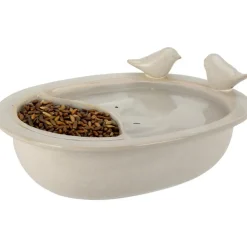 Pro Garden Vogelbad/voederschaal - wit - keramiek -D20 x H8 cm
