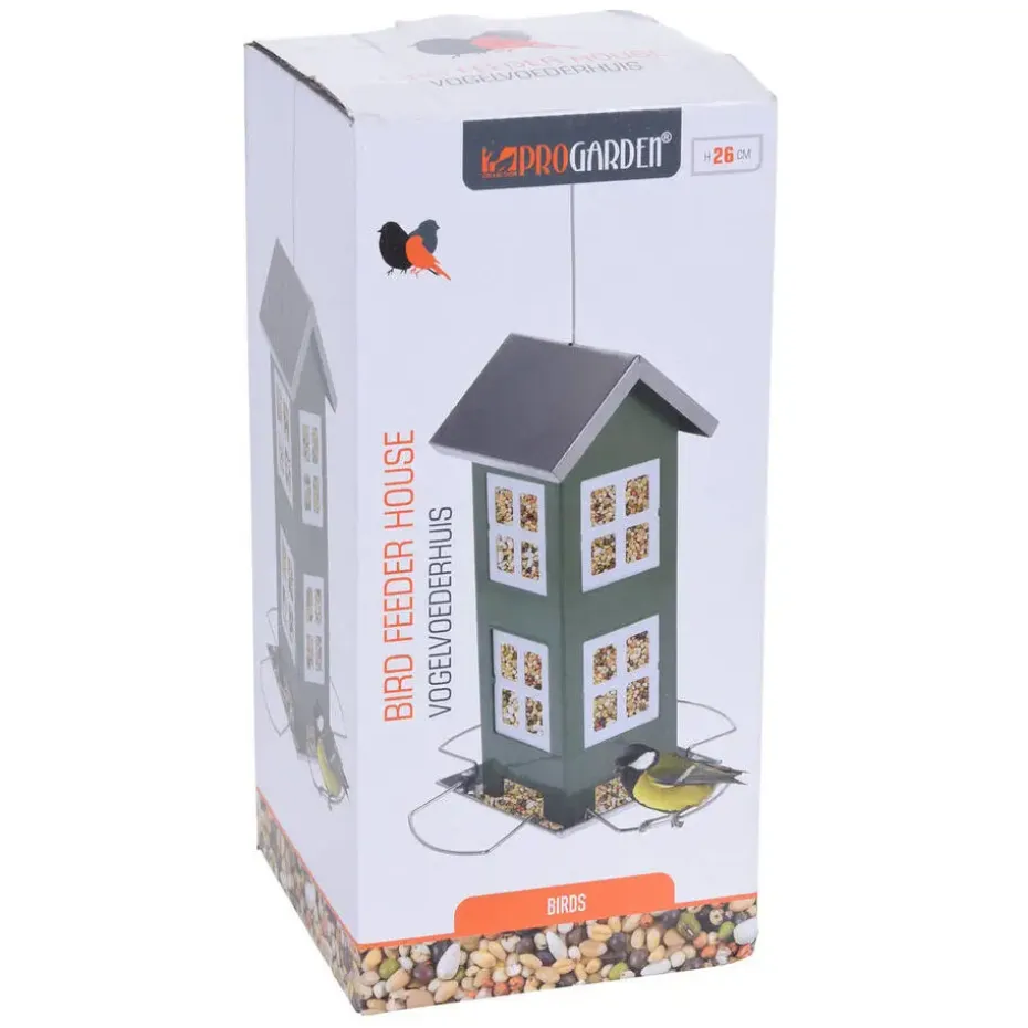 Pro Garden Vogelvoederhuisje - hangend - grijs - silo - 19 cm