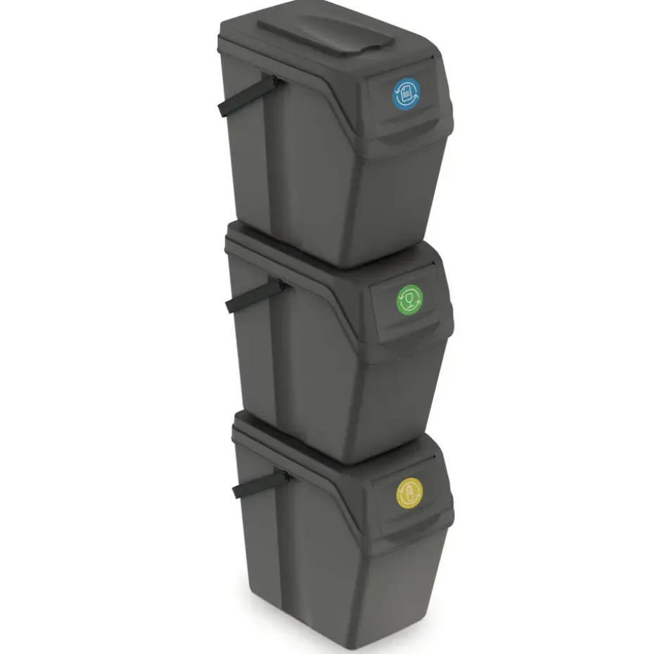 Prosperplast Afvalscheidingprullenbakken - 3x 25L - grijs