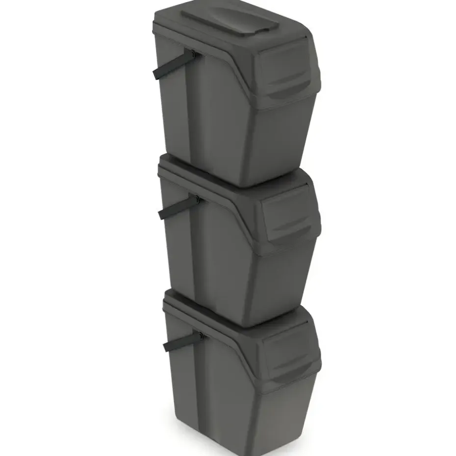 Prosperplast Afvalscheidingprullenbakken - 3x 25L - grijs