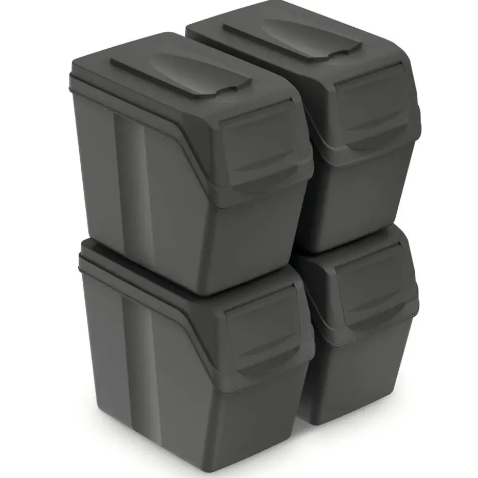 Prosperplast Afvalscheidingprullenbakken - 4x 20 liter - grijs