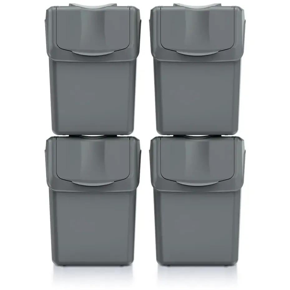 Prosperplast Afvalscheidingprullenbakken - 4x 20 liter - grijs