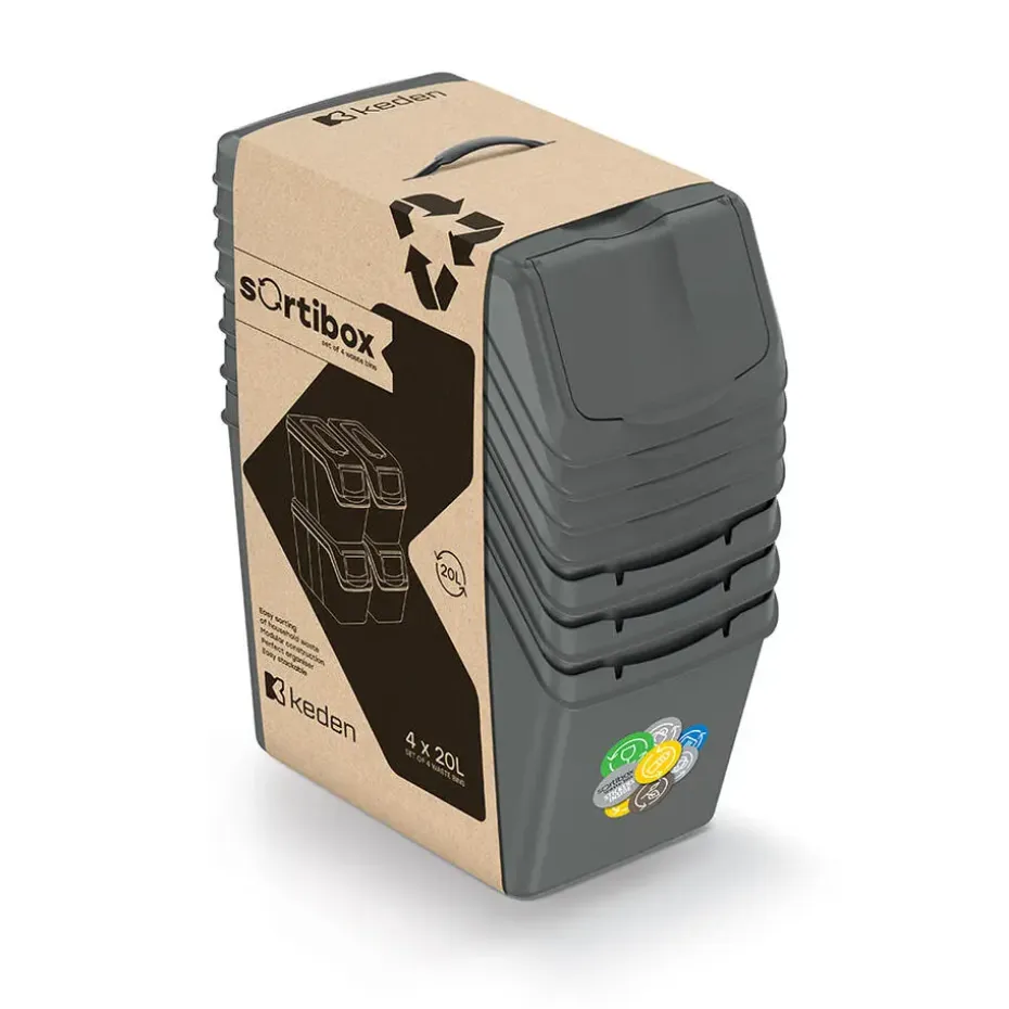 Prosperplast Afvalscheidingprullenbakken - 4x 20 liter - grijs