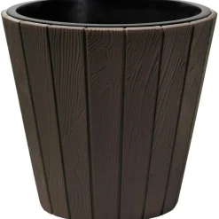 Prosperplast Plantenpot Wood Style - kunststof - donkerbruin - D35 cm