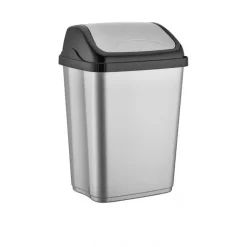 Prullenbak/afvalbak - 50 liter - kunststof - zilver - 350 x 44