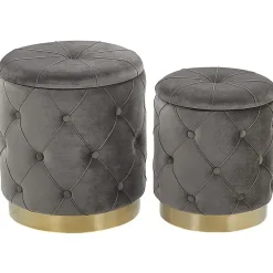 PUEBLO - Poef - Grijs - 40/33 cm - Fluweel